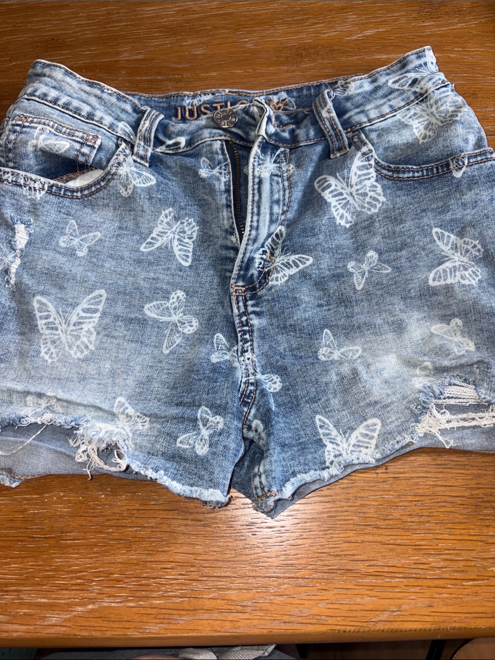 Justice Blue Denim Butterfly Print Jean Shorts